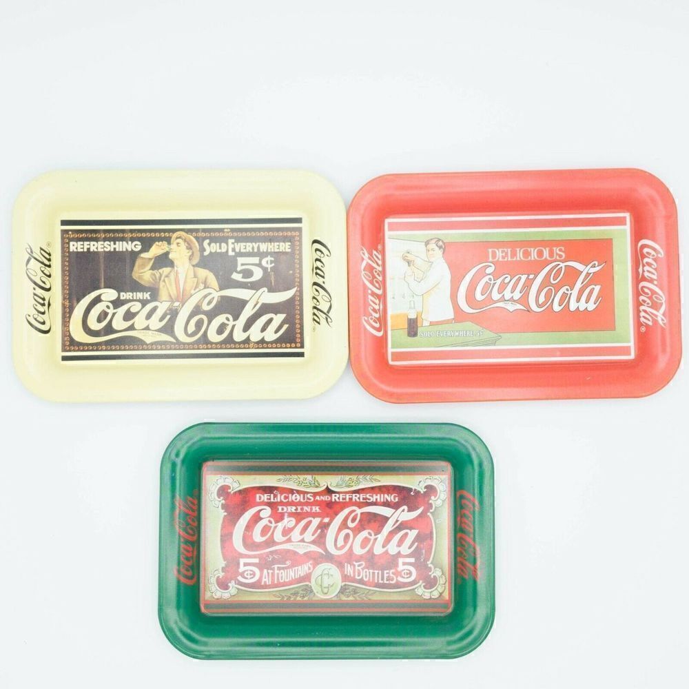 Vintage (1989) Mini Coca-Cola Trolley Advertisement Reproduction Trays, Set of 3 - Picture 1 of 3